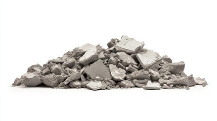 Multiple piles of crushed stone against clean wite background