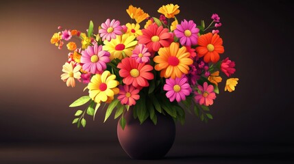 Fototapeta premium Vase adorned with vibrant flowers Colorful blooms perfect for greeting cards invitations prints and stickers Ideal for celebrations like birthdays Mother s Day Valentine s Day and International Wom