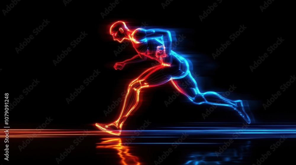 Aufkleber dynamic representation of a runner in neon lights, capturing motion and energy in a abstract style t