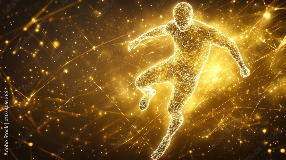 Aufkleber dynamic golden athlete in motion representing energy and movement against a glimmering background of