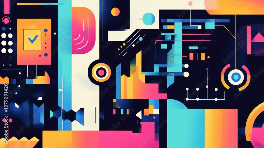 Aufkleber flat design illustration showing various elements related to technology and innovation with a vibran