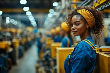 empty of  A close up portrait of women who working in the wearhouse storehouse, empower women, foreman, employee, working concept, american african brown curly hair