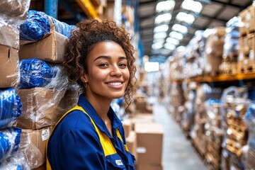empty of  A close up portrait of women who working in the wearhouse storehouse, empower women, foreman, employee, working concept, american african brown curly hair