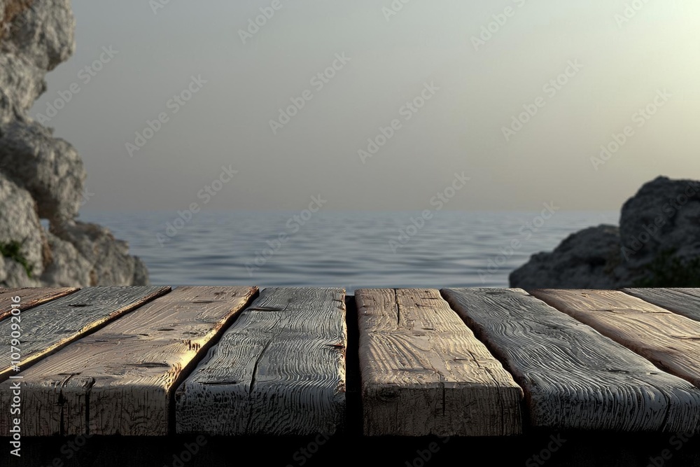 Aufkleber empty of an empty wooden table with light for displaying the product in the dark room. 3d rendering.
