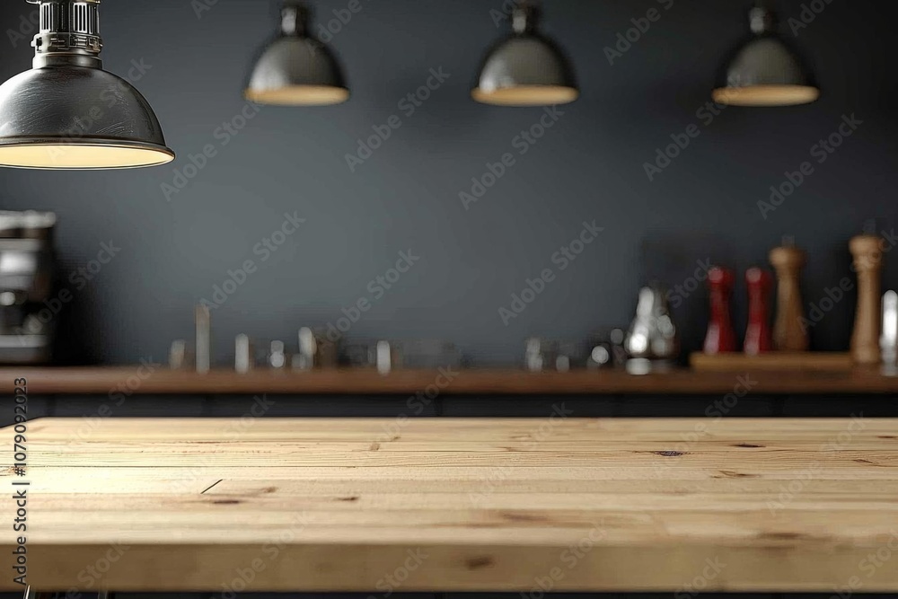 Aufkleber empty of an empty wooden table with light for displaying the product in the dark room. 3d rendering.