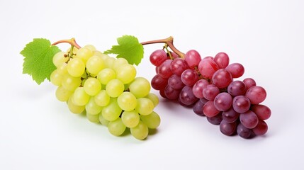 Fototapeta premium beautiful and ripe branch of blue and yellow grapes on a white background.