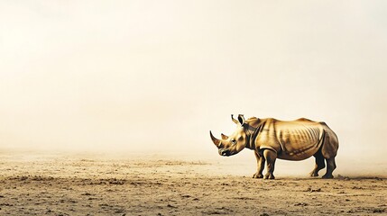 Fototapeta premium Resilient Rhinoceros Stands Tall in Barren Savannah Landscape