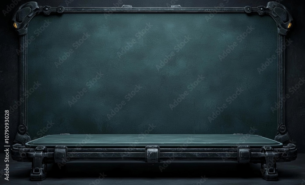 Aufkleber empty of cyberpunk style dark room with glowing wall light for product display. 3d rendering mock up