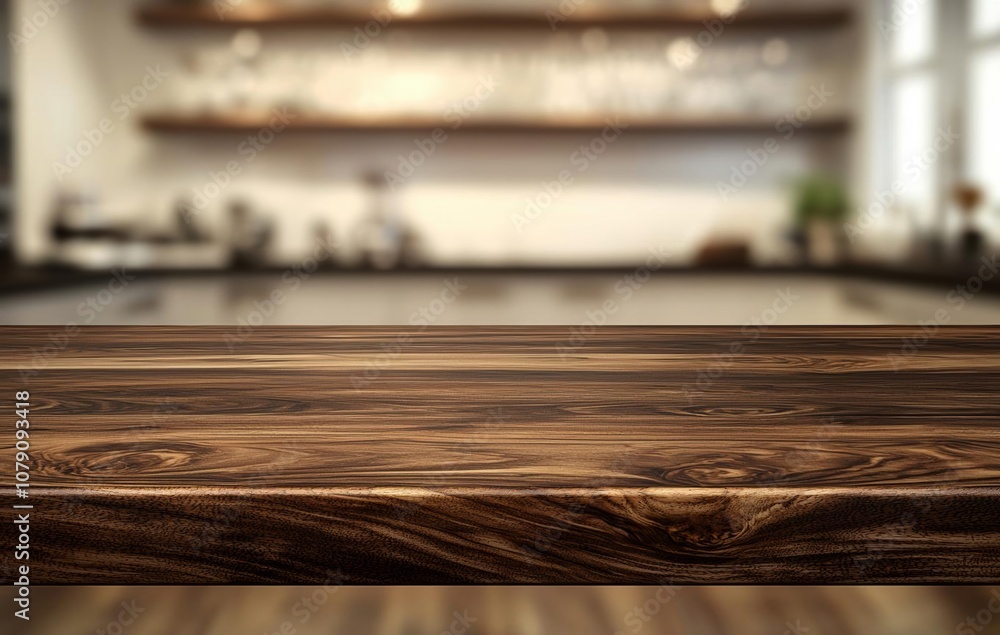 Aufkleber empty of empty dark wooden table in front of abstract blurred bokeh background of restaurant