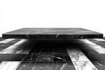 empty of  Empty marble stone shelf at black layer marble tile wall background