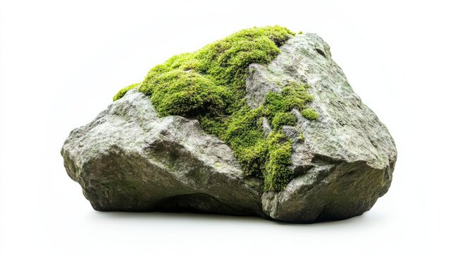 green mossy stone isolated on white
