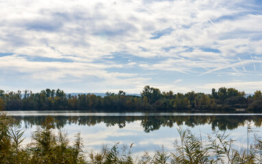 Landscape of the sky reflected in a lagoon in the countryside