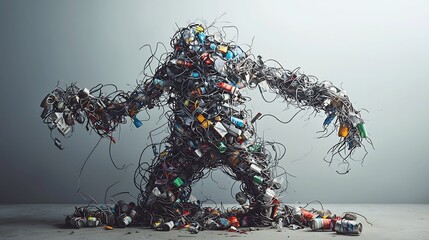 Towering Garbage Monster A Digital Art Piece Depicting the Overwhelming Nature of Waste Pollution