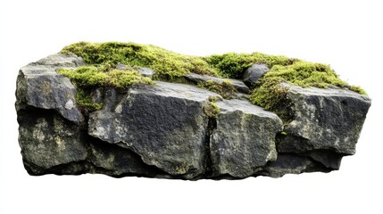stone with green moss isolated on white