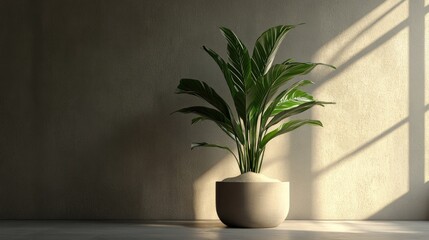 Modern interior featuring a stunning plant in a sand pot showcased in a 3D illustration