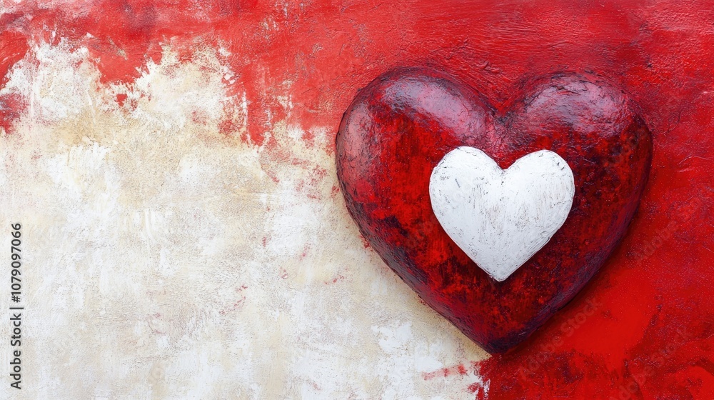 Poster red heart design on a red and white background providing space for text insertion