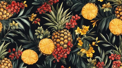 Pineapple design featuring fresh fruit halves in a repeating pattern