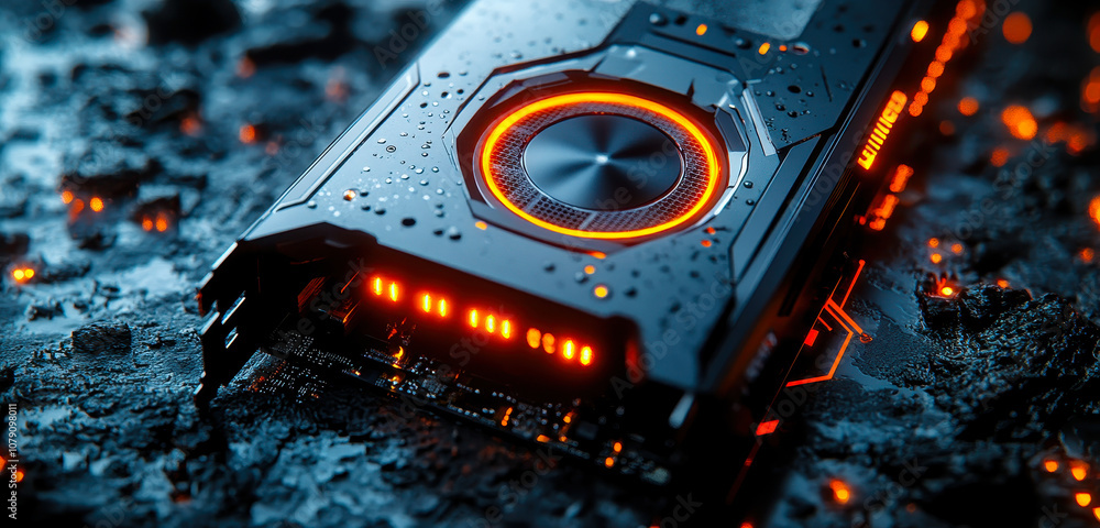 Poster high-performance gaming graphics card for fast fps and crypto mining setups