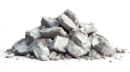 Multiple piles of crushed stone against clean wite background