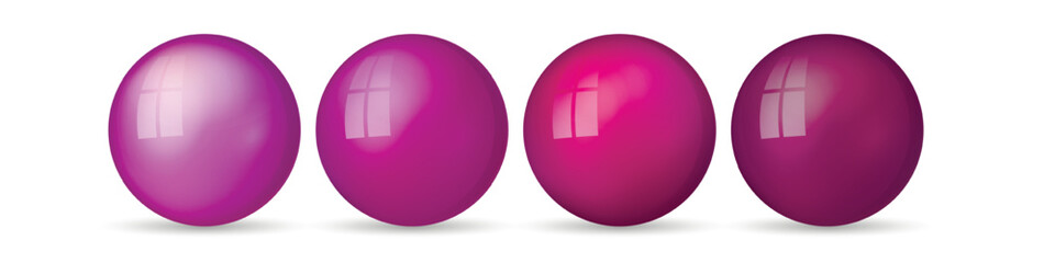 Set with glass colorful balls. Glossy realistic ball, 3D abstract vector illustration highlighted on a white background. Big metal bubble with shadow