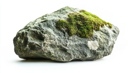 Fototapeta premium Green moss on stone, isolated on white background 