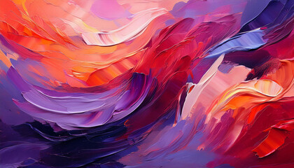 Vibrant abstract oil paint strokes featuring shades of purple and red. Hand drawn art.