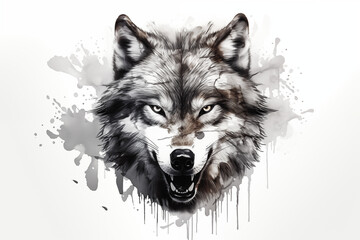 Fototapeta premium Black wolf tattoo on white background. Wolf tattoo. Tattoo ideas. For tattoo artists. Tattoo parlor. Love tattoo. Black ink. My tattoo. 