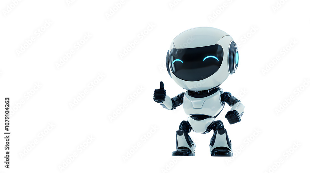 Poster friendly robot giving thumbs up isolated on transparent background
