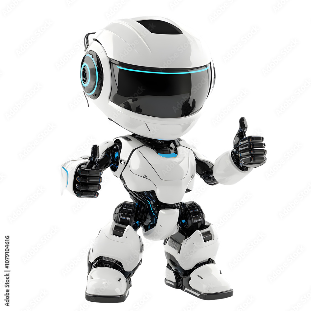 Poster friendly robot giving thumbs up isolated on transparent background