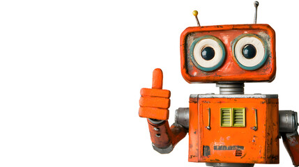 Fototapeta premium Friendly robot giving thumbs up isolated on transparent background