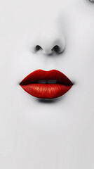 Obraz premium Minimalist Red Lips Close-Up on White Background, Emphasizing Bold Color and Elegant Aesthetic for Beauty and Fashion Themes