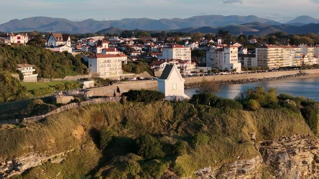 Sainte-Barbe chapel with the Donibane Lohizune-Saint Jean de Luz bay at the Basque Country.