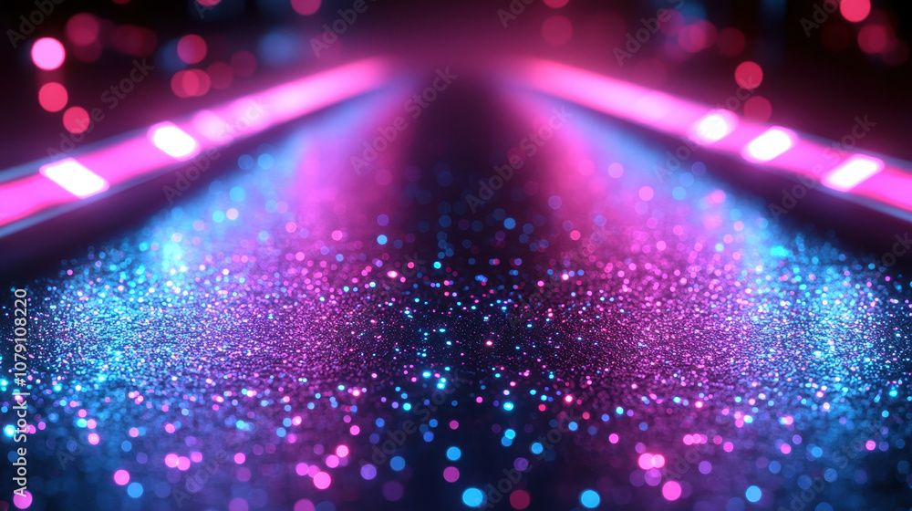 Poster vibrant cyberpunk neon light background with sparkling effects and colorful bokeh. this visually str