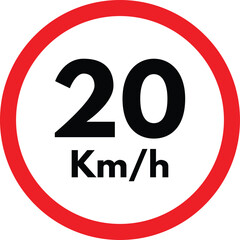 Speed limit 20 km icon isolated on white background . Speed limit traffic sign 20 . Vector illustration