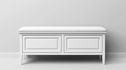 White shoe cabinet with cushioned top, offering dual-purpose storage and seating, isolated on white.