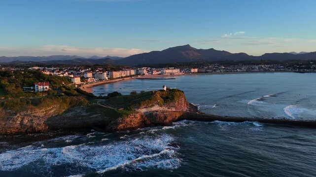 Sainte-Barbe chapel with the Donibane Lohizune-Saint Jean de Luz bay at the Basque Country.