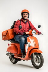 Indian delivery boy riding scooter