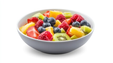 Greek yogurt bowl, fresh fruits and honey, vibrant breakfast option, contemporary style, isolated on white background