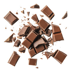 PNG Dark chocolate pieces scattered on a white surface