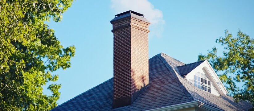 Charming brick chimney perched atop a classic frame house enhancing traditional architecture