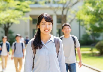 Obraz premium Smiling Female Student Walking on Campus