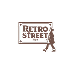Retro Street and Street Signs Vector Art Illustration
