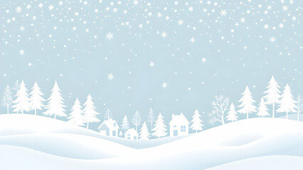 Minimalist winter landscape with snowy trees and falling snow