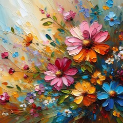 modern colorful wild flowers 
, oil painting