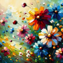 modern colorful wild flowers 
, oil painting