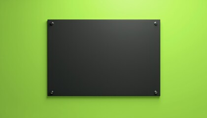 Fototapeta premium Minimalist black square canvas on a bright green background with copy space for text