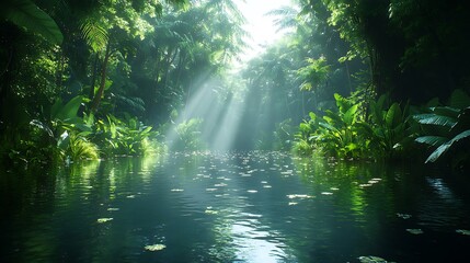 Obraz premium Lush jungle paradise with glistening river