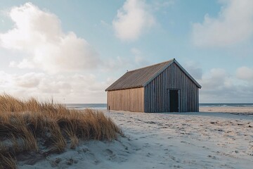 modern small wooden barn house on a beach