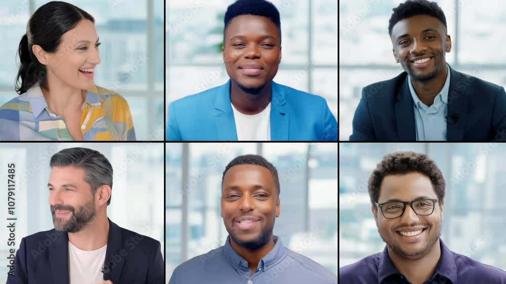 Aufkleber friendly virtual meeting with diverse team members sharing smiles, fostering positivity and connecti