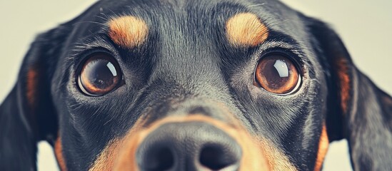 Closeup portrait of a playful hound puppy with big expressive eyes showcasing affection and curiosity